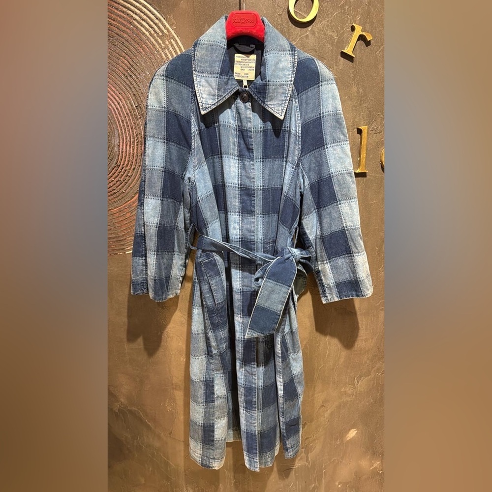 Baum und Pferdgarten blue cotton Coat Worn Indigo Plaid Check Belted EU 34 NWT - Picture 6 of 8